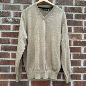 Bobby Jones V-Neck 100% Merino Wool Lightweight long sleeve Tan Sweater Sz M